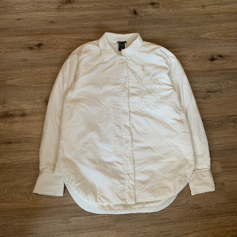 PE Nation Jump Shot Embroidered Logo Button Down Shirt Oversized - Small